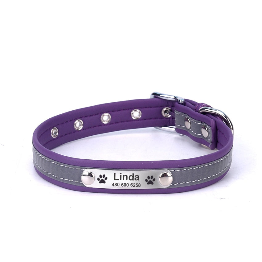 Personalized Leather Reflective Collar