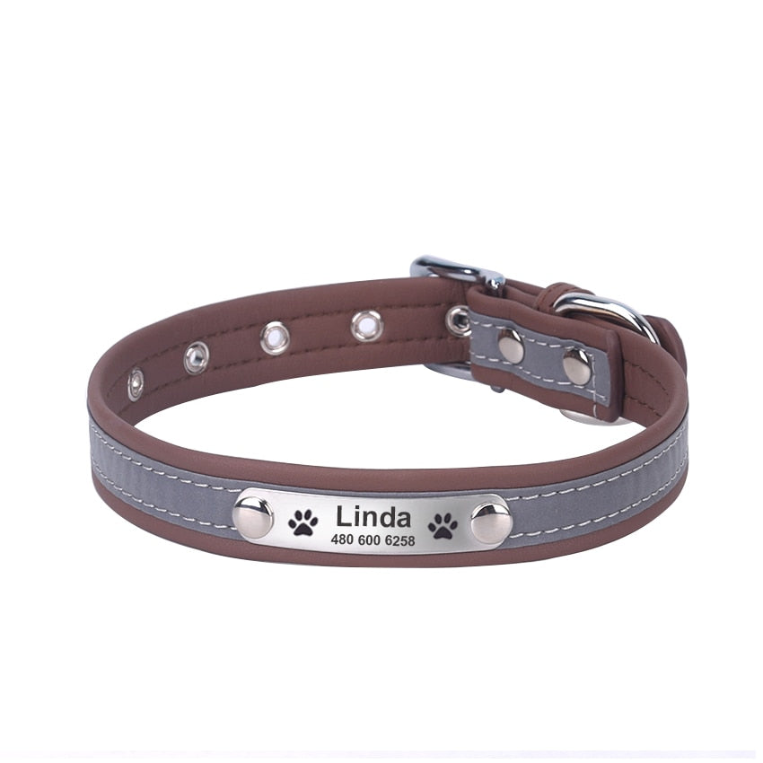 Personalized Leather Reflective Collar