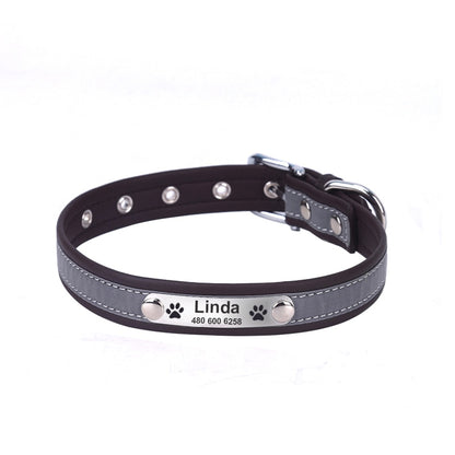 Personalized Leather Reflective Collar