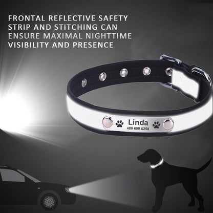 Personalized Leather Reflective Collar