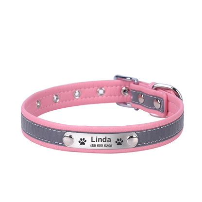 Personalized Leather Reflective Collar