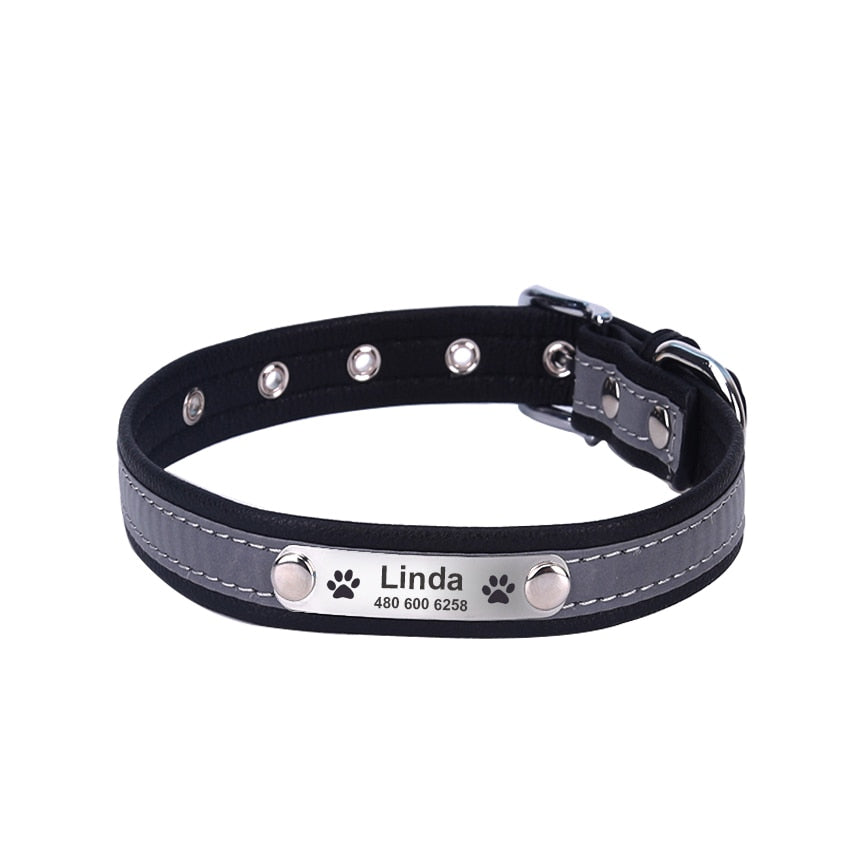 Personalized Leather Reflective Collar