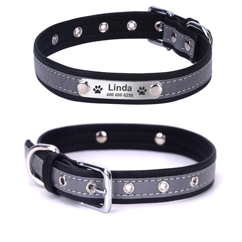 Personalized Leather Reflective Collar