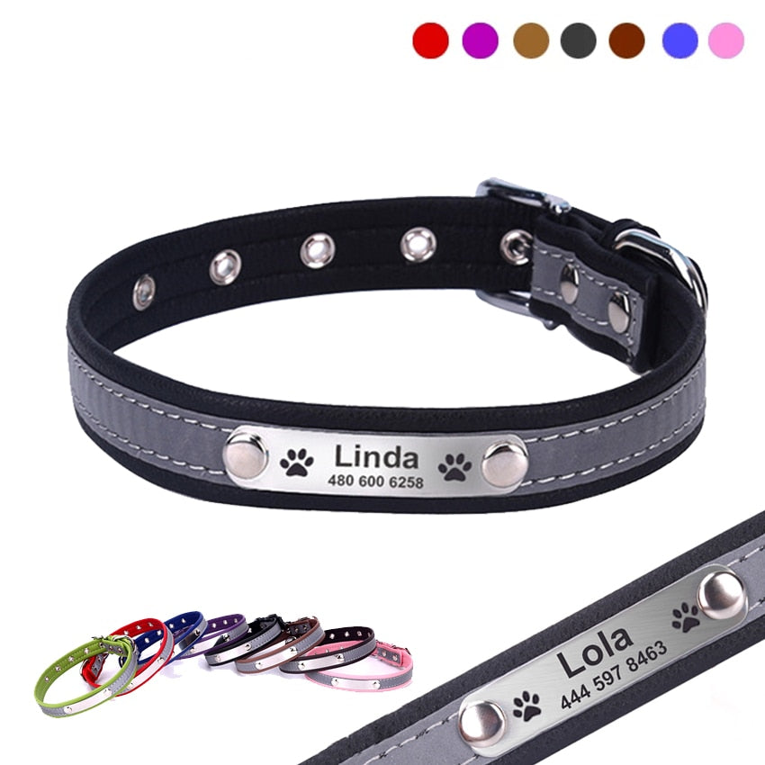 Personalized Leather Reflective Collar